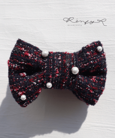 cotton pearl×navy×red×silver (banana clip)