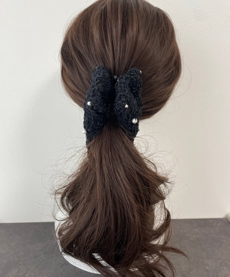 cotton pearl×black× lamé russell fringe(banana clip)