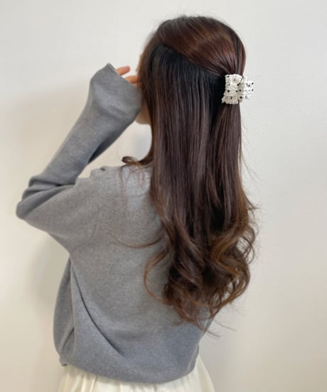 ivory white×black dot(mini mini ribbon clip)