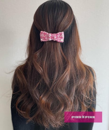 pearl×pink×pink tweed ribbon(barrette)