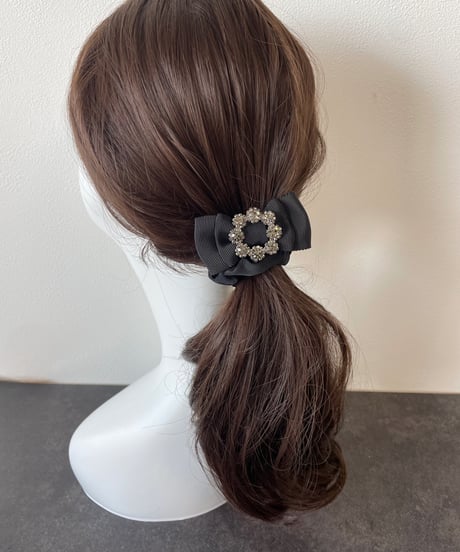 bijou double ribbon black (chouchou)