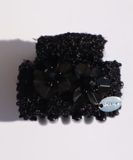Sequins flower 4 boucle black (mini mini ribbon clip)