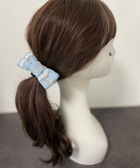 Sky blue white × Multicoloured Check (chouchou)