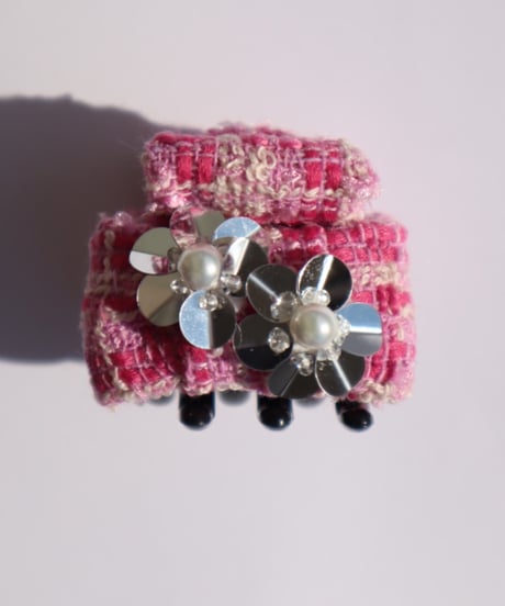 Sequins flower 4pink×pink(mini mini ribbon clip)