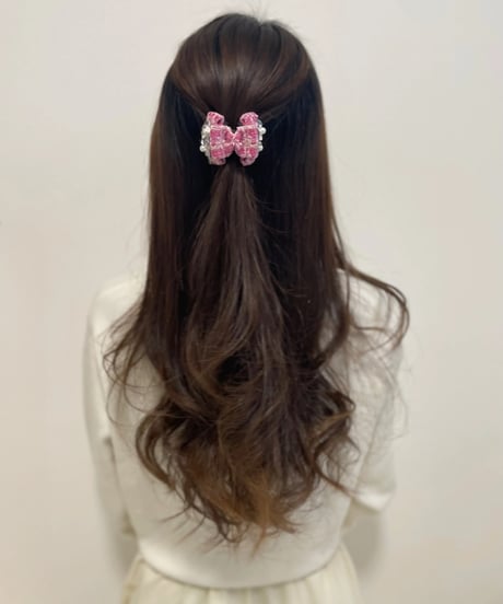Sequins flower 4pink×pink(mini mini ribbon clip)