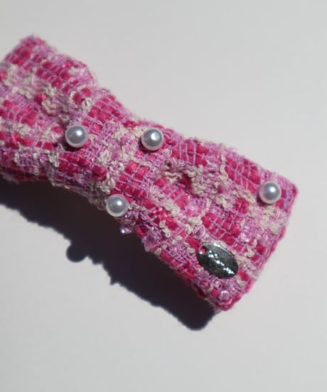 pearl×pink×pink tweed ribbon(barrette)