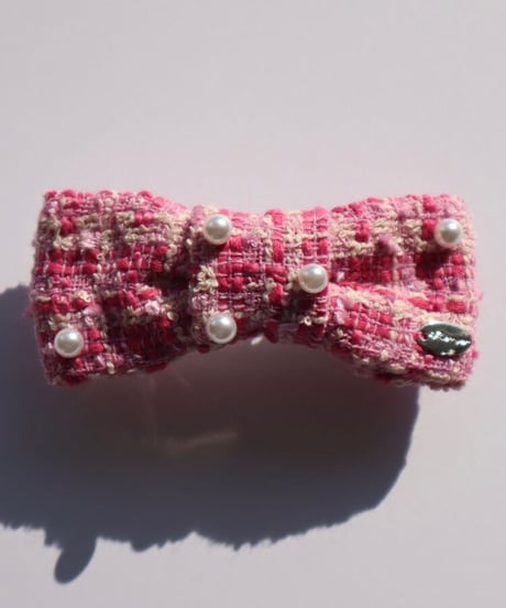 pearl×pink×pink tweed ribbon(barrette)