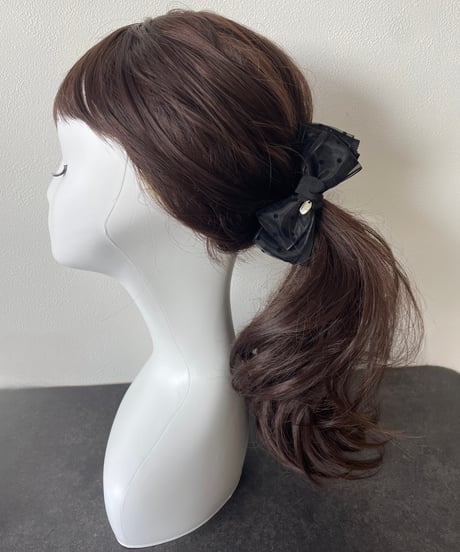 flocky dot double ribbon (banana clip)