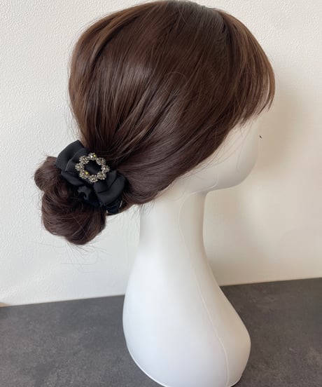 bijou double ribbon black (chouchou)