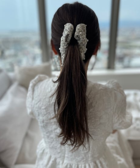 cotton pearl×Ivory White Grey ×Metallic Silver  (banana clip)