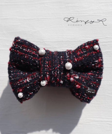 cotton pearl×navy×red×silver (banana clip)