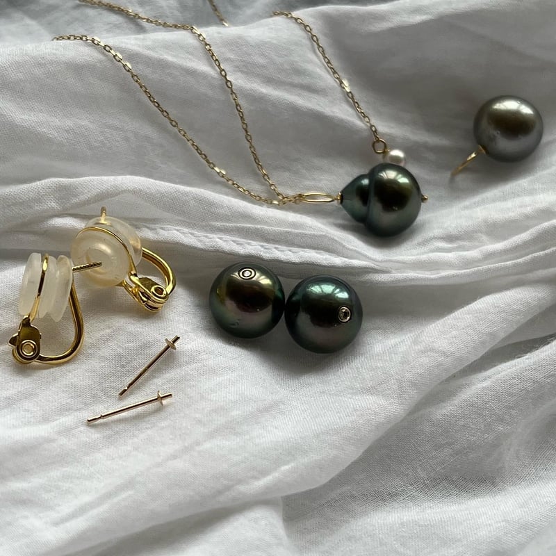 drop】南洋パール黒蝶貝ピアス/イヤリング（ダイヤ付き） | U for you