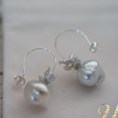 【drop】 silver925 南洋バロック×あこや角ケシフックピアス