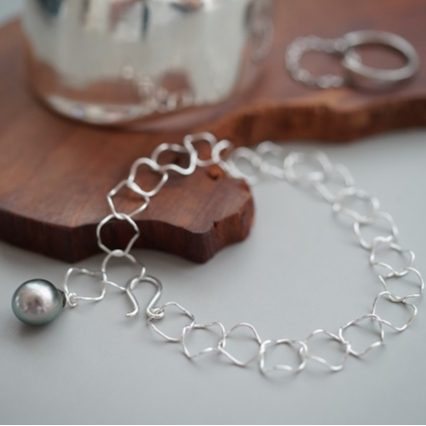 ウェーブチェーンブレスレット / S925 シルバー925 大きめ あずきダブルチェーンブレスレット アズキチェーン