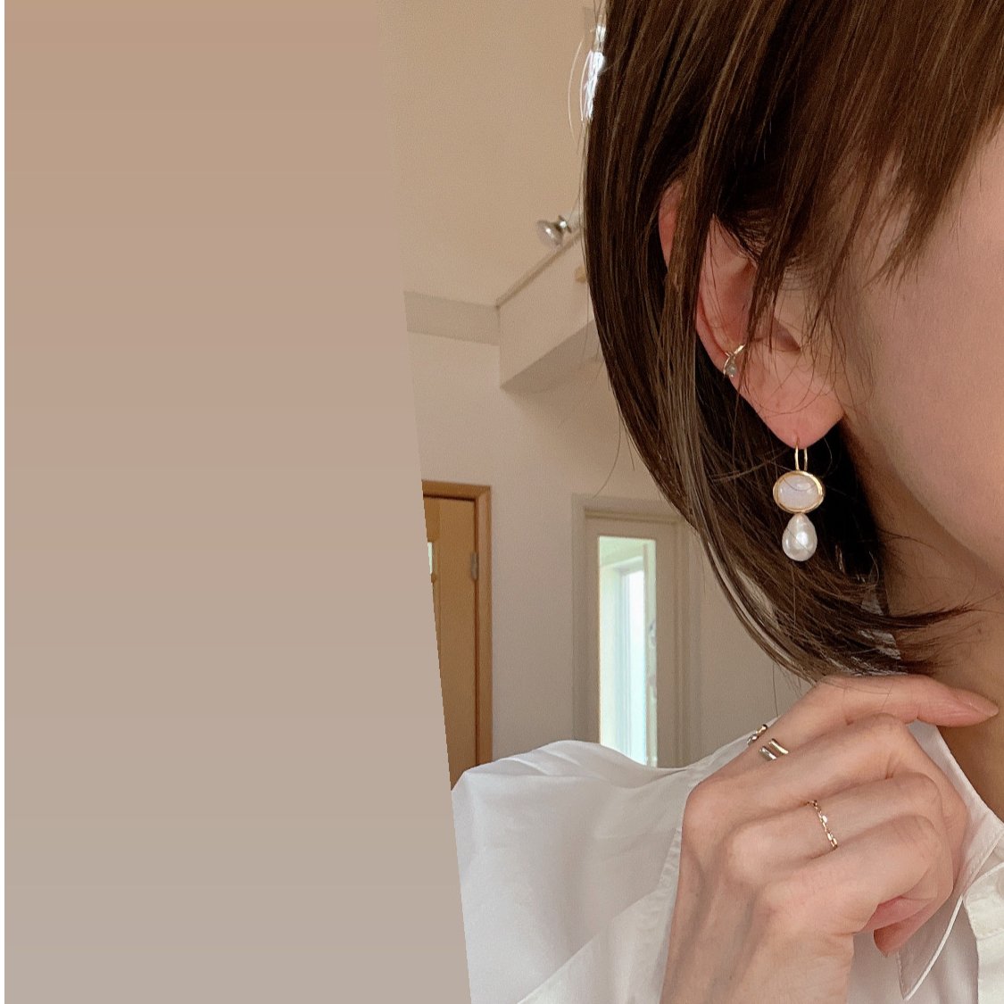 colors】 silver925 ホワイトオニキス×パールピアス | U for you