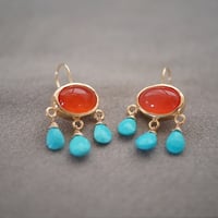 【colors】 18kgp ターコイズ×カーネリアンのシャンデリアピアス