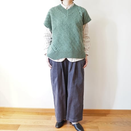 STAMP AND DIARY／コットンコーデュロイ　ウエストタックワイドパンツ