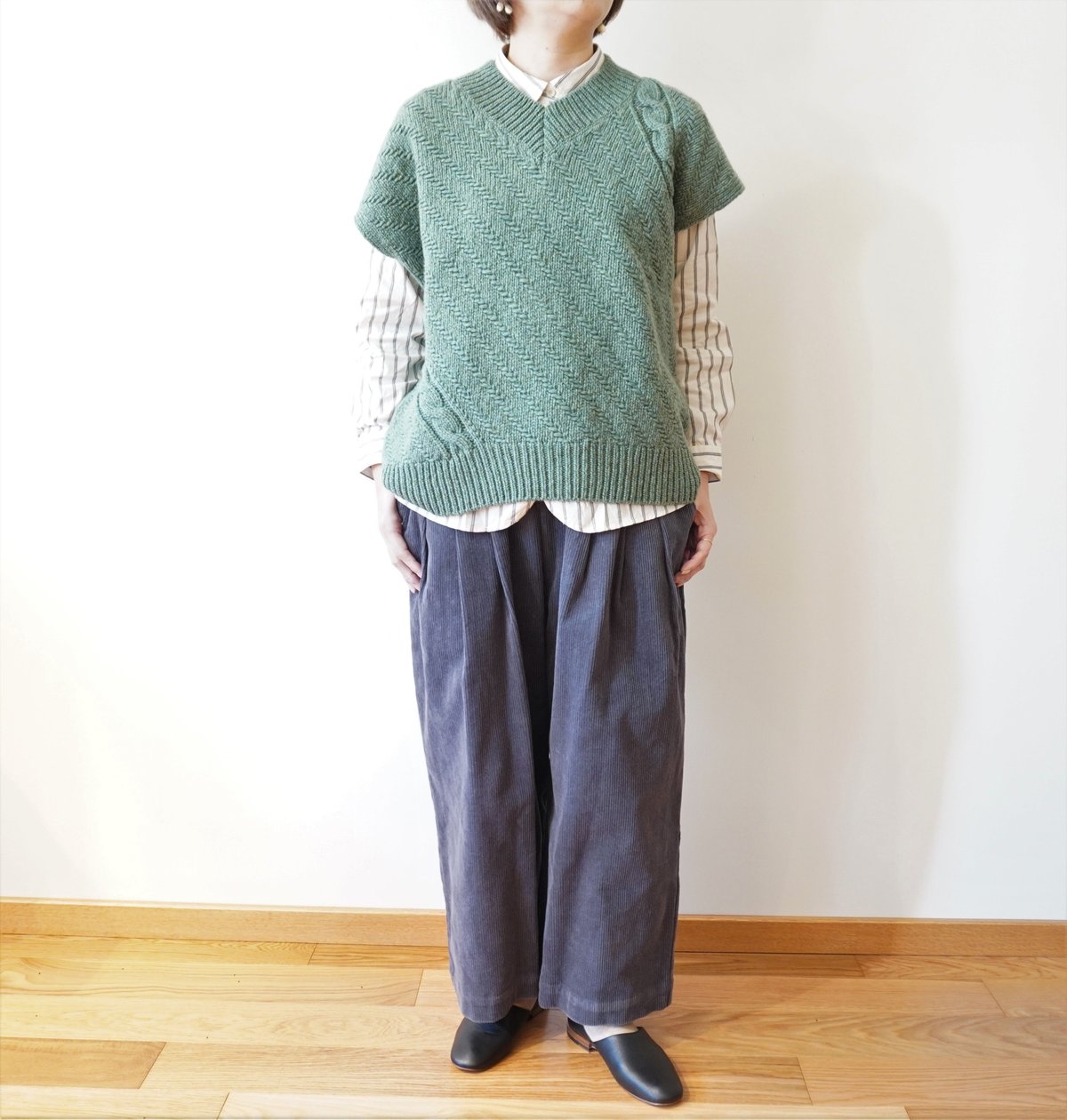 STAMP AND DIARY／コットンコーデュロイ ウエストタックワイドパンツ