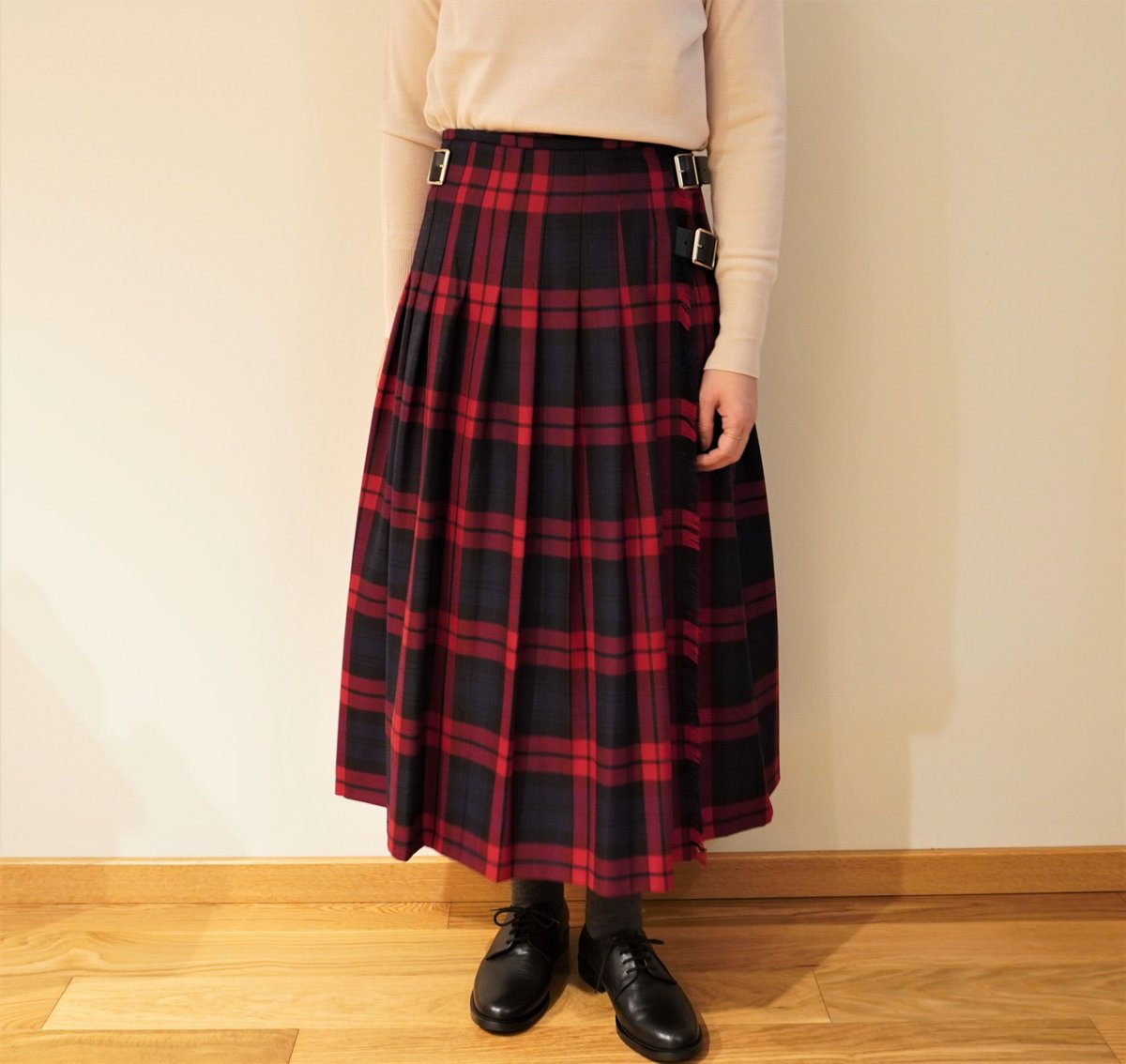 O'NEIL OF DUBLIN／3ベルトウール ローウエスト 巻スカート【80cm丈