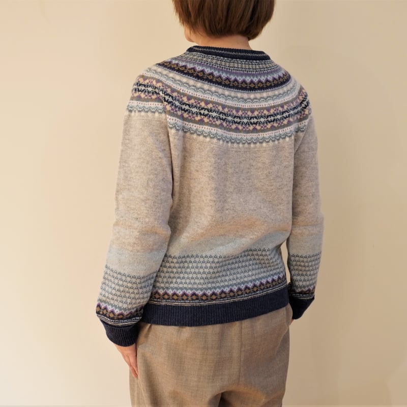 ERIBE フェアアイルニット　セーター　グレーベース　L スコットランド製 Harley of Scotland フェアアイルセーター グレー系 ハーレーオブ