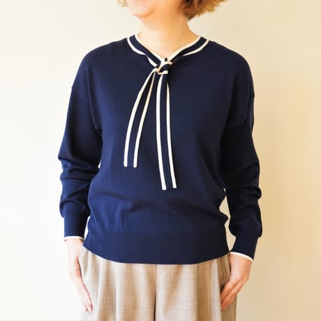 LA　MARINE　FRANCAISE／ボウタイ付きニットプルオーバー〈秋のruban de marine〉
