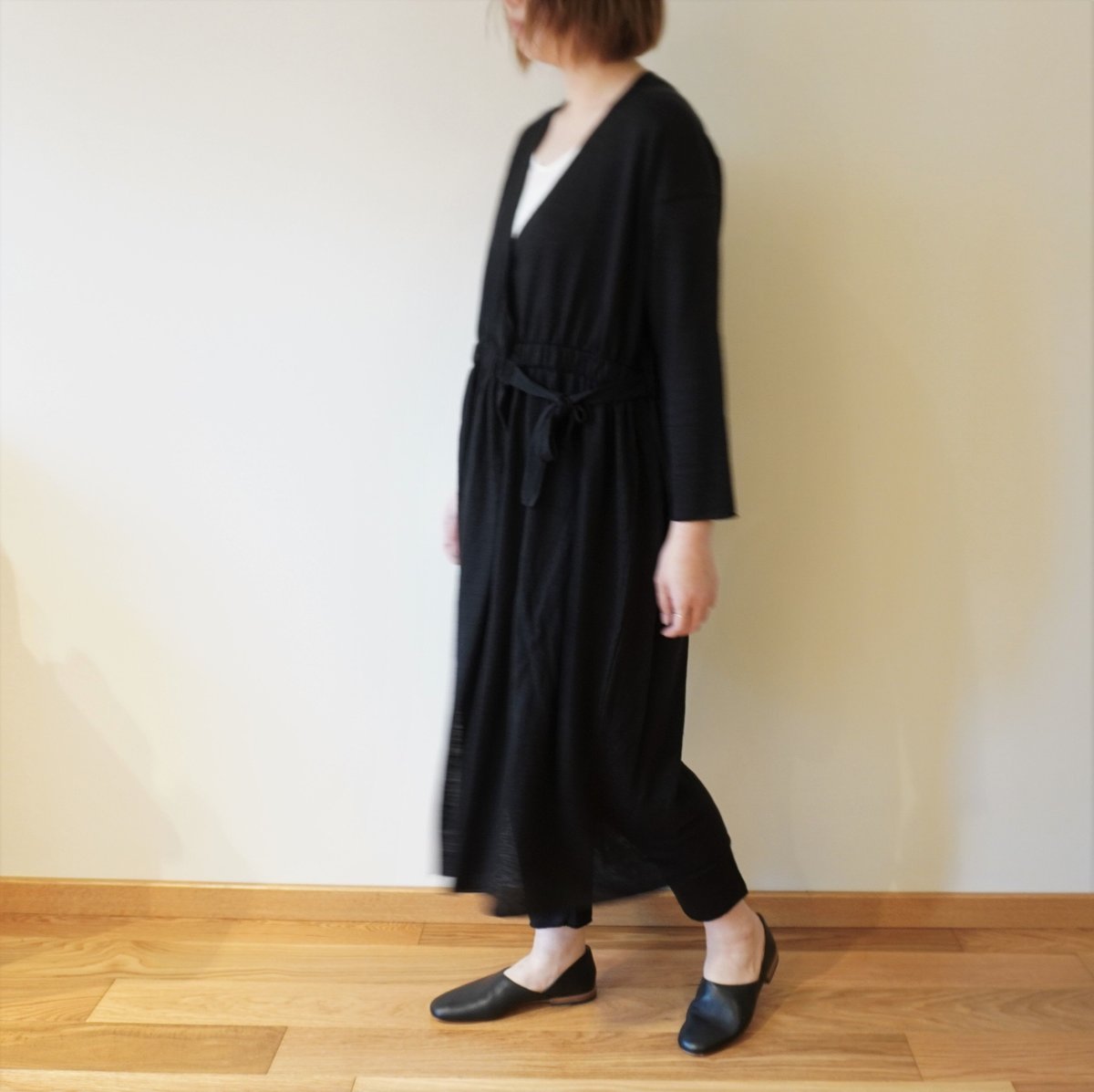 evam eva　リネン　ニット　カシュクール　ワンピース　2way 黒　F fit=scale-down,w=1200