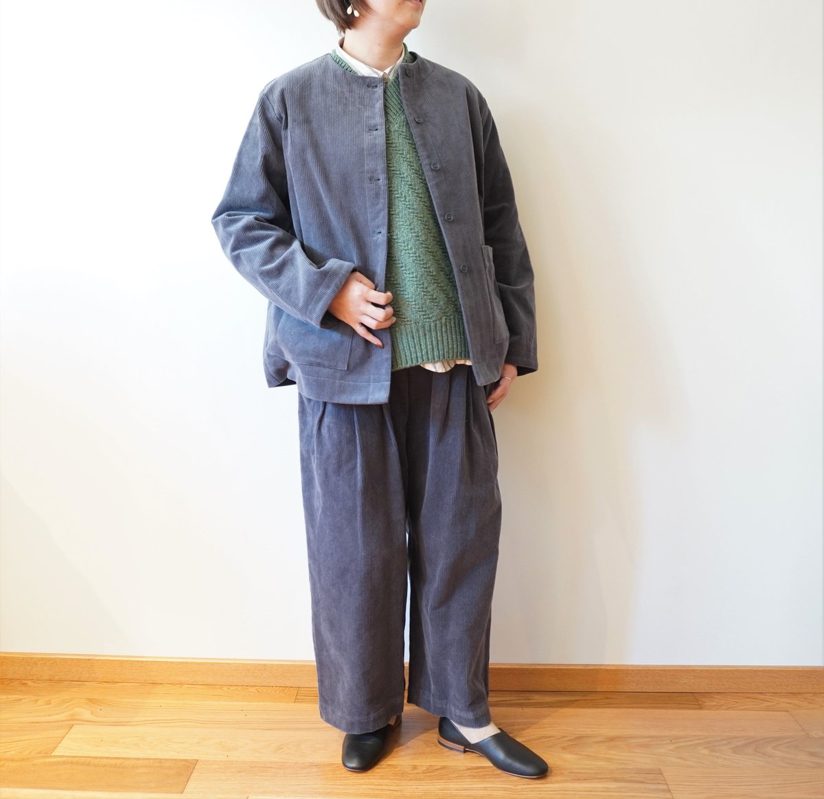STAMP AND DIARY/コットンコーデュロイ ノーカラージャケット STAMP AND DIARY/コットンコーデュロイ ノーカラージャケット