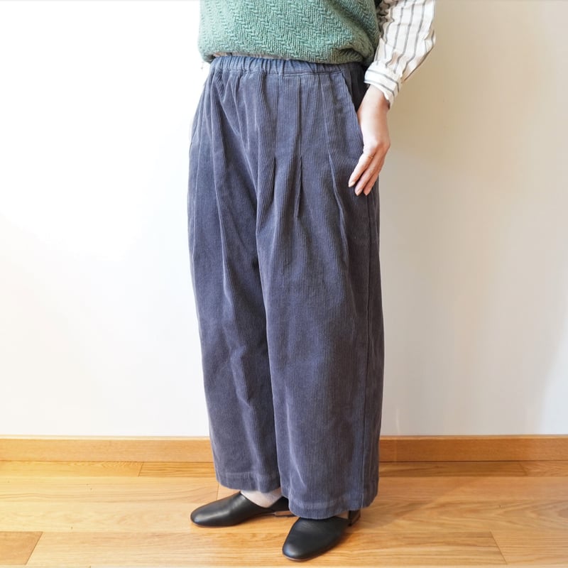 STAMP AND DIARY／コットンコーデュロイ ウエストタックワイドパンツ