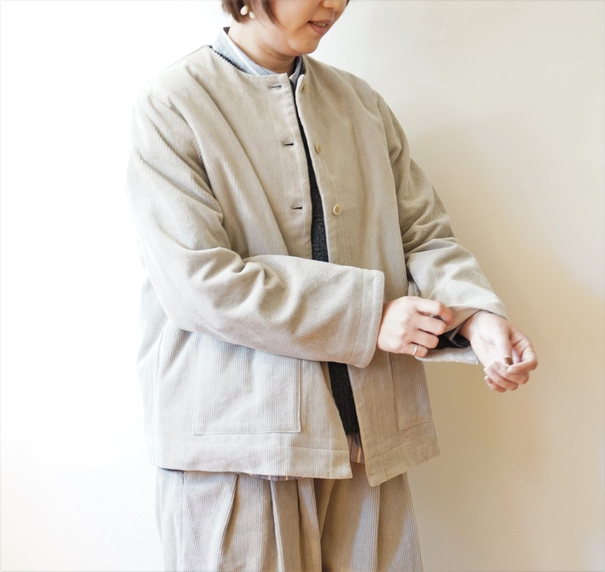 STAMP AND DIARY/コットンコーデュロイ ノーカラージャケット STAMP AND DIARY/コットンコーデュロイ ノーカラージャケット