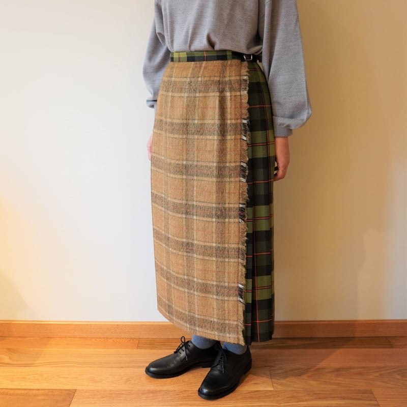 O'NEIL OF DUBLIN／起毛ウールパッチワークイージーキルトスカート