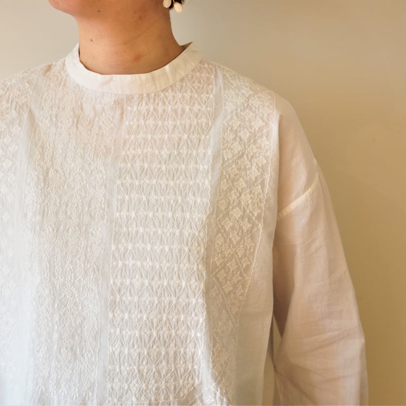 新品未使用　maison de soil スタンドカラーミニピンタックシャツ maison de soil / HANDWOVEN HEAVY COTTON CHECK BACK OPENING STAND