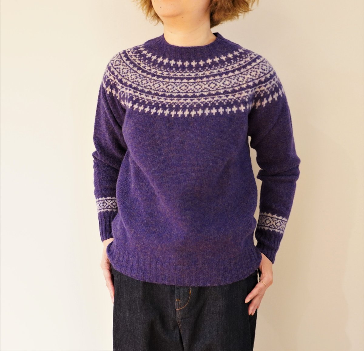 Harley of Scotland／ノルディック柄クルーネックセーター