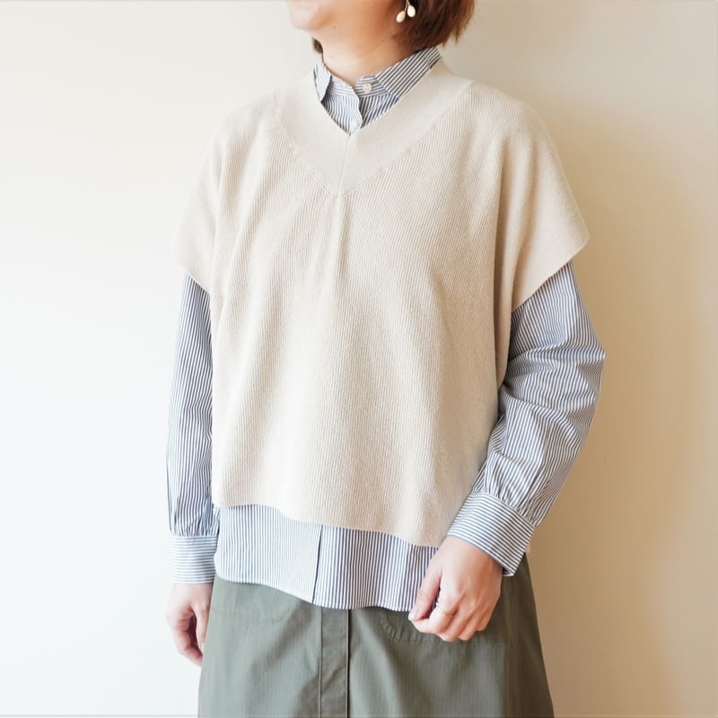 evam eva／畦編み Vネックベスト | Beignets Online