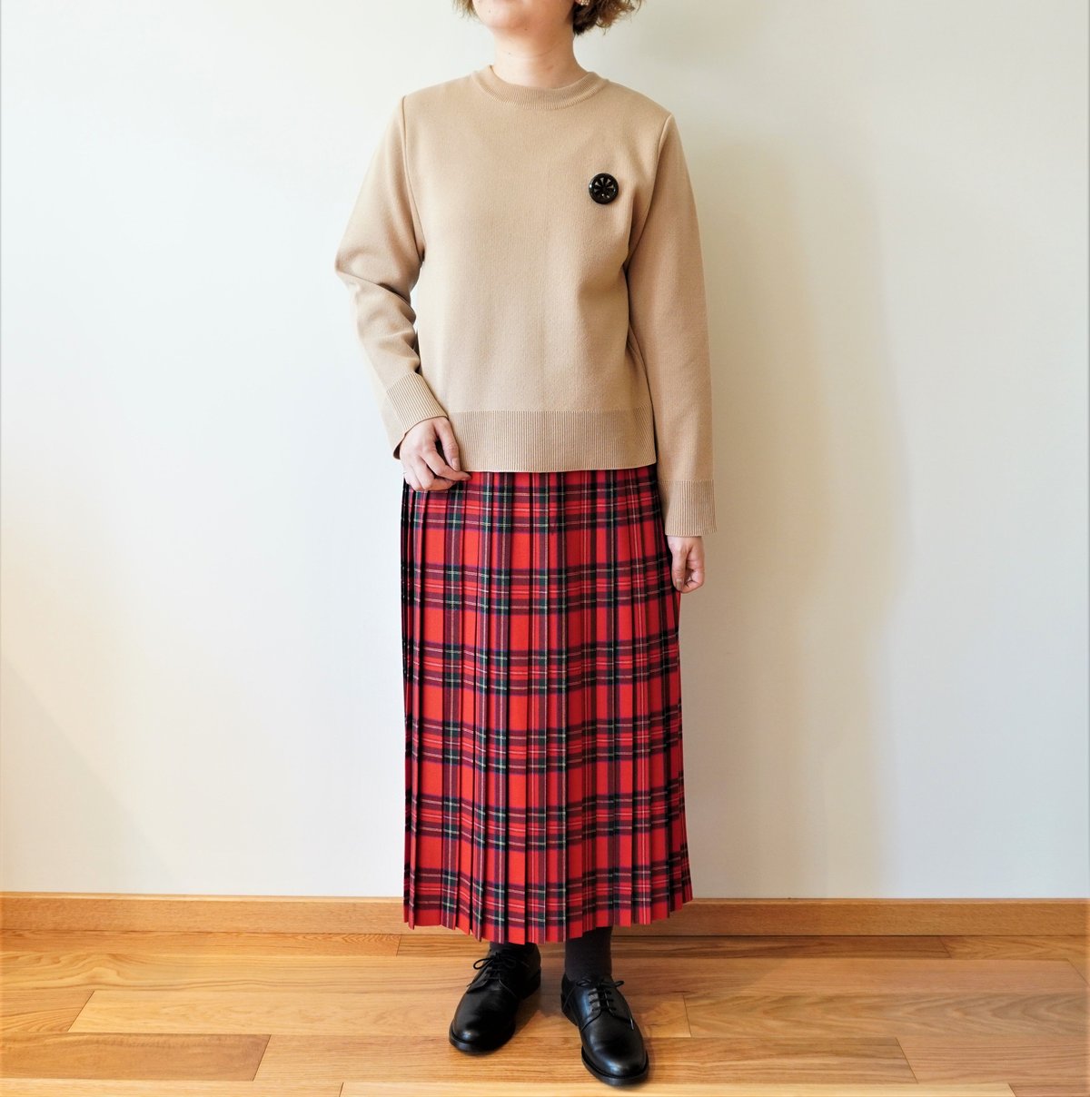 サラウェア　ウエストゴム　ウールチェックプリーツスカート JUNOAH（ジュノア）の「ウエストゴムチェックプリーツスカート