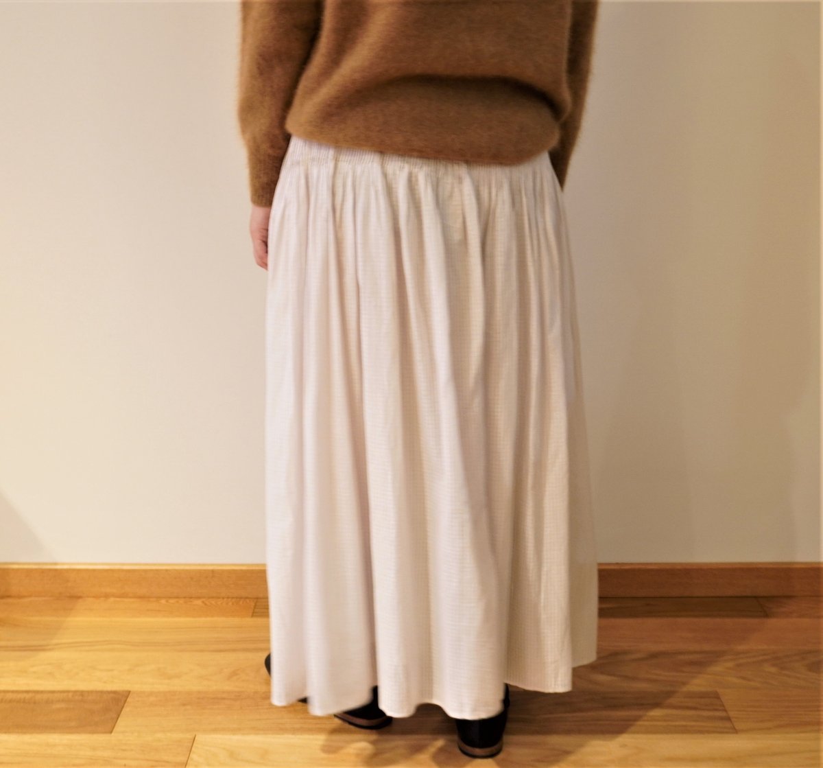 maison de soil　ピンタックスカート　チェック柄　ウール　コットン maison de soil メゾン ド ソイル ウール コットン チェック