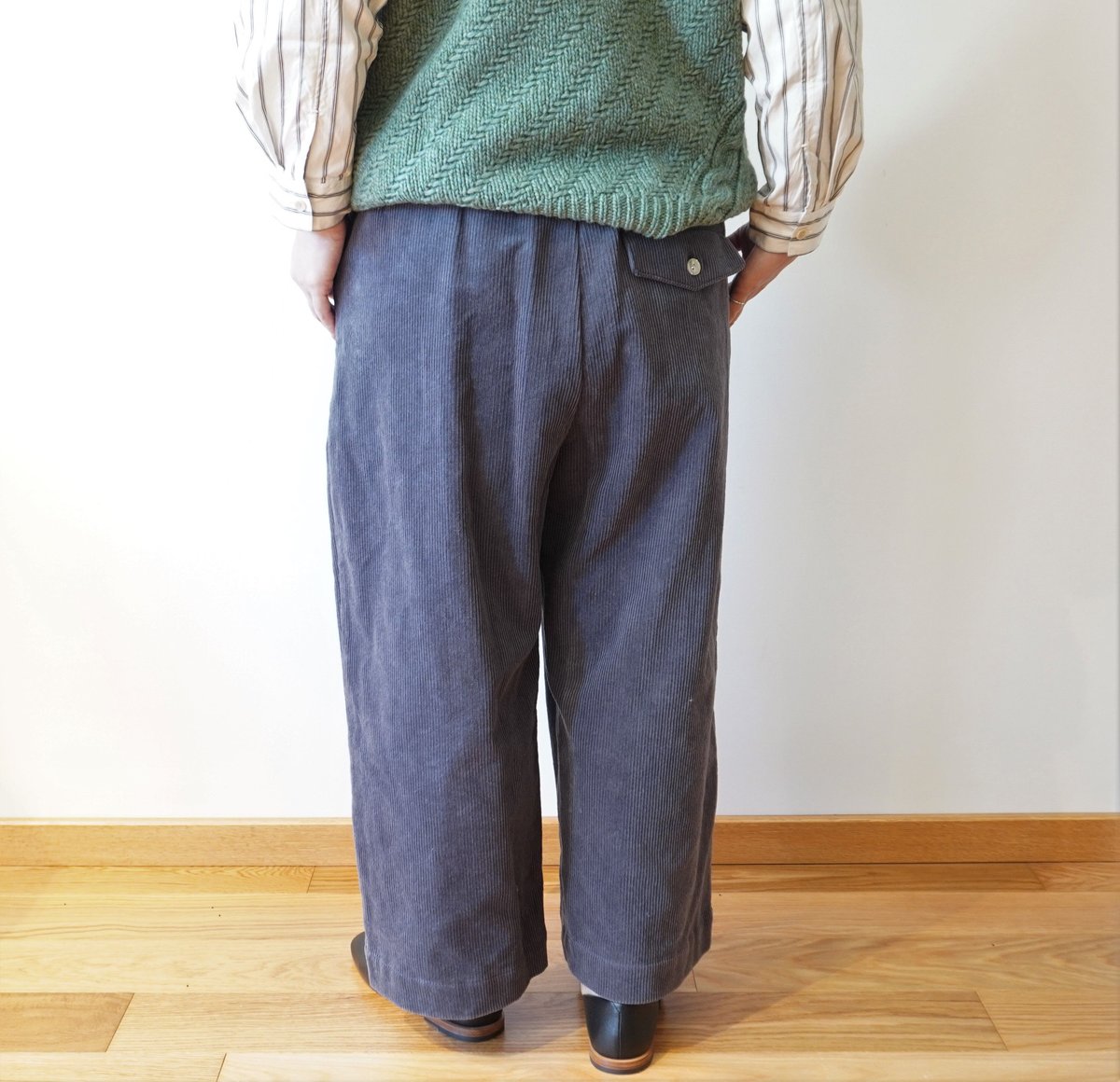 STAMP AND DIARY ウエストタックワイドパンツ STAMP AND DIARY／コットンコーデュロイ ウエストタックワイドパンツ