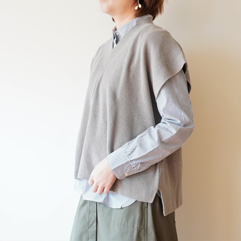 evam eva／畦編み Vネックベスト | Beignets Online