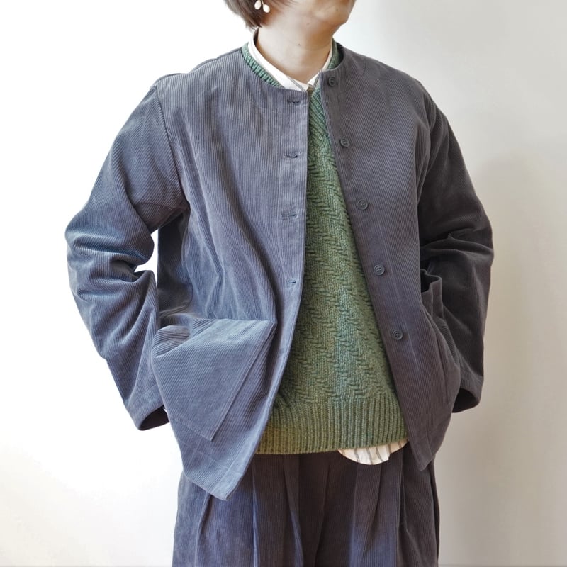 新品　 コットンコーデュロイジャケット STAMP AND DIARY／コットンコーデュロイ ノーカラージャケット