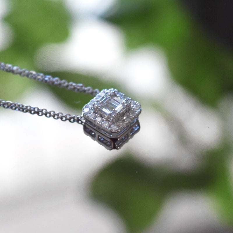 値下げ！Baguette K18 YGスクエアダイアモンド0.4ct ネックレス スクエアネックレス(0.2/0.5ct) | Baguette