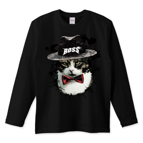 ねこストリート長袖黒Tシャツ「BOSS CATS」