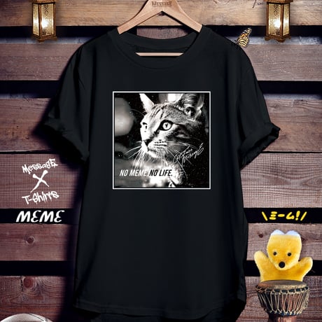猫ミーム黒Tシャツ「MEME [WHITE]」