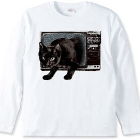 アニマルホラー長袖Tシャツ「黒猫テレビ」