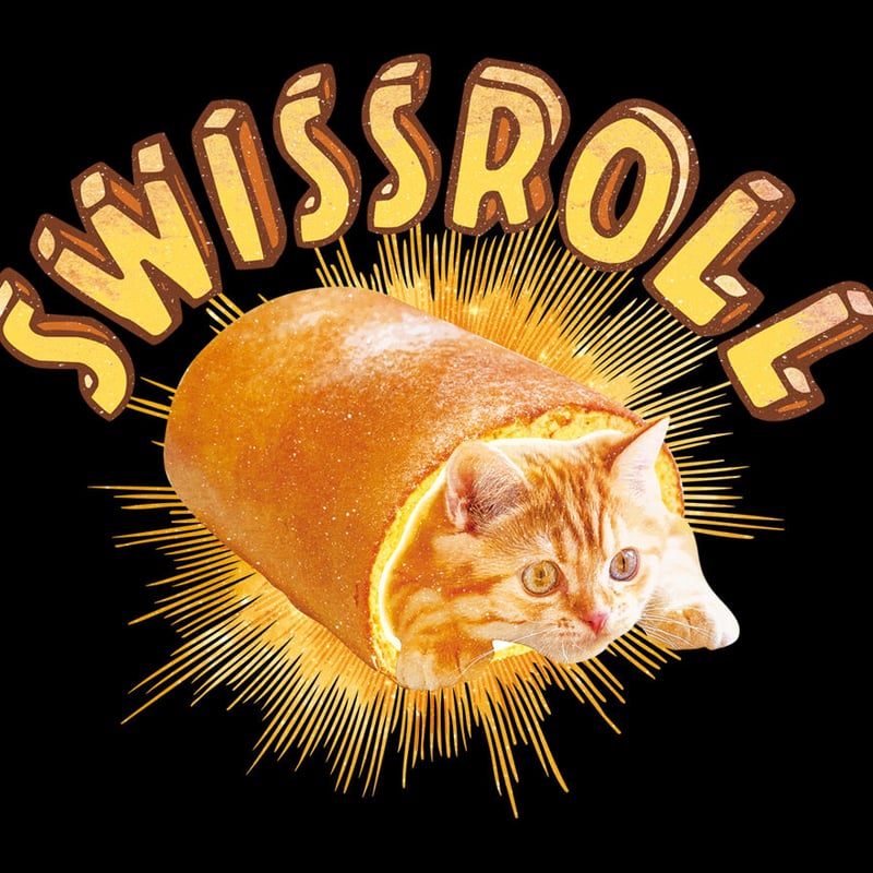 ねこロールケーキ黒Tシャツ「SWISSROLL」 | MessagE