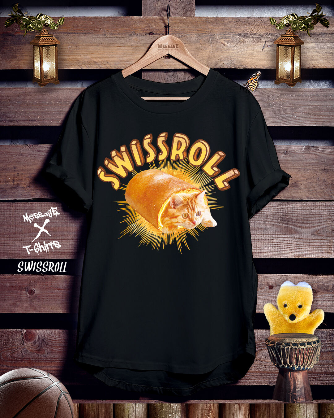 ねこロールケーキ黒Tシャツ「SWISSROLL」 | MessagE