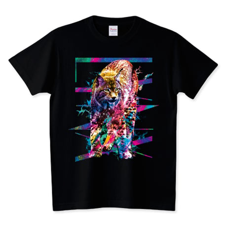 オオヤマネコ黒Tシャツ「FLASH LYNX」