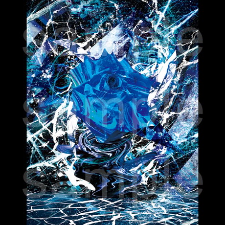 グラフィックアート長袖黒Tシャツ「Out Blue」