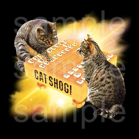 おもしろねこ黒Tシャツ「CAT SHOGI」