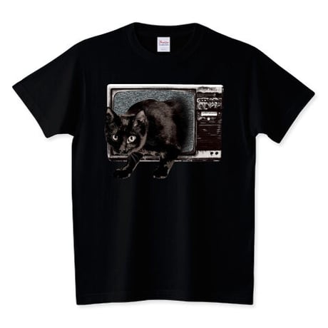 アニマルホラー黒Tシャツ「黒猫テレビ」