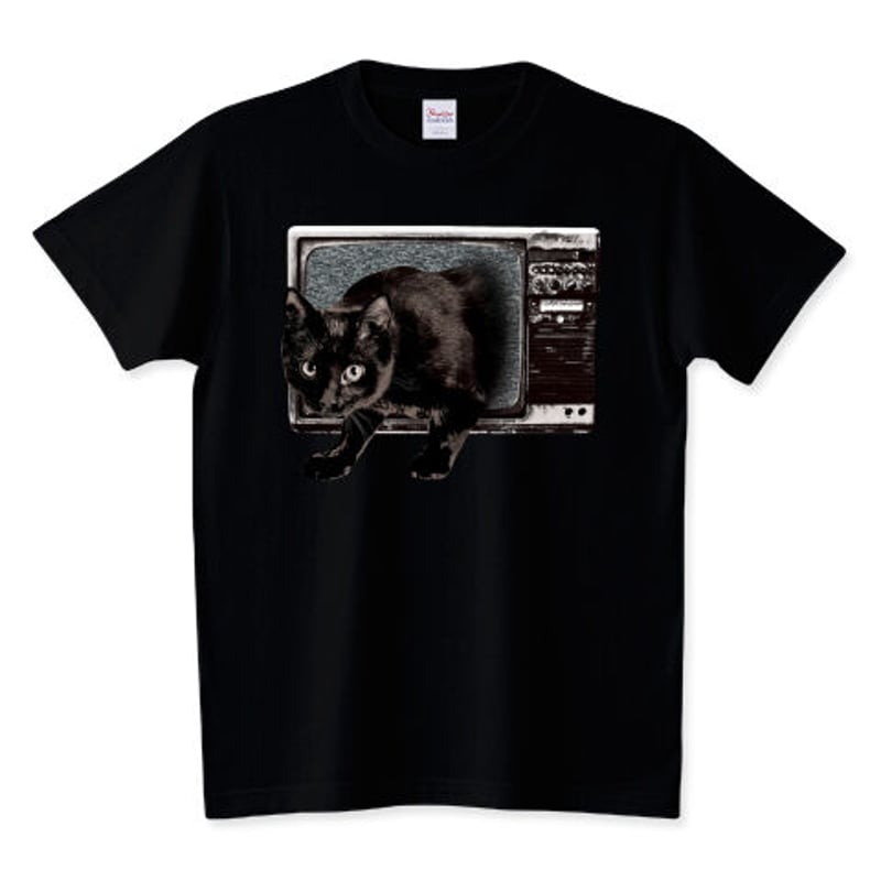 アニマルホラー黒Tシャツ「黒猫テレビ」 | MessagE