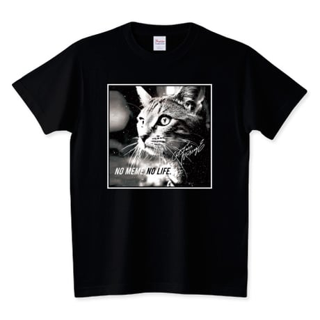 猫ミーム黒Tシャツ「MEME [WHITE]」